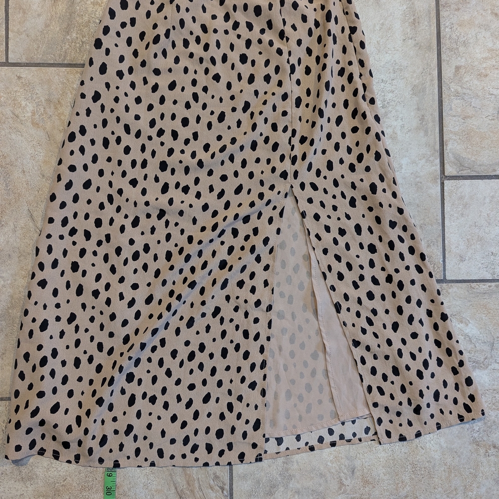 Endless Blu Animal Print Midi Skirt – Tan with Black Spots, Size S